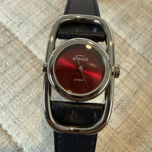 Shinola Scarlet Dial Black Leather Strap Bike Lock watch